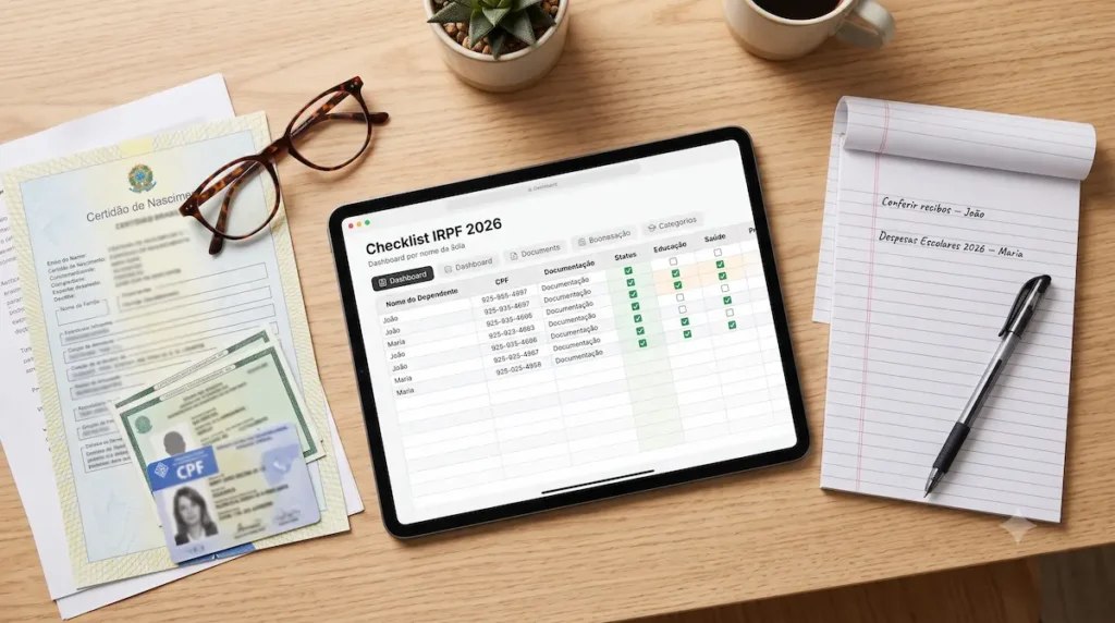 Organização de documentos e regras para declarar dependentes no imposto de renda 2026.